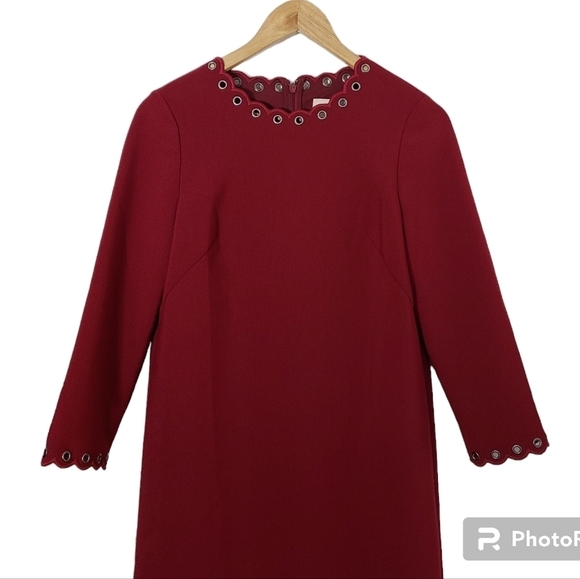 KATE SPADE Red Scalloped Grommet Trim Shift Dress Women's Size 2 - Picture 6 of 16